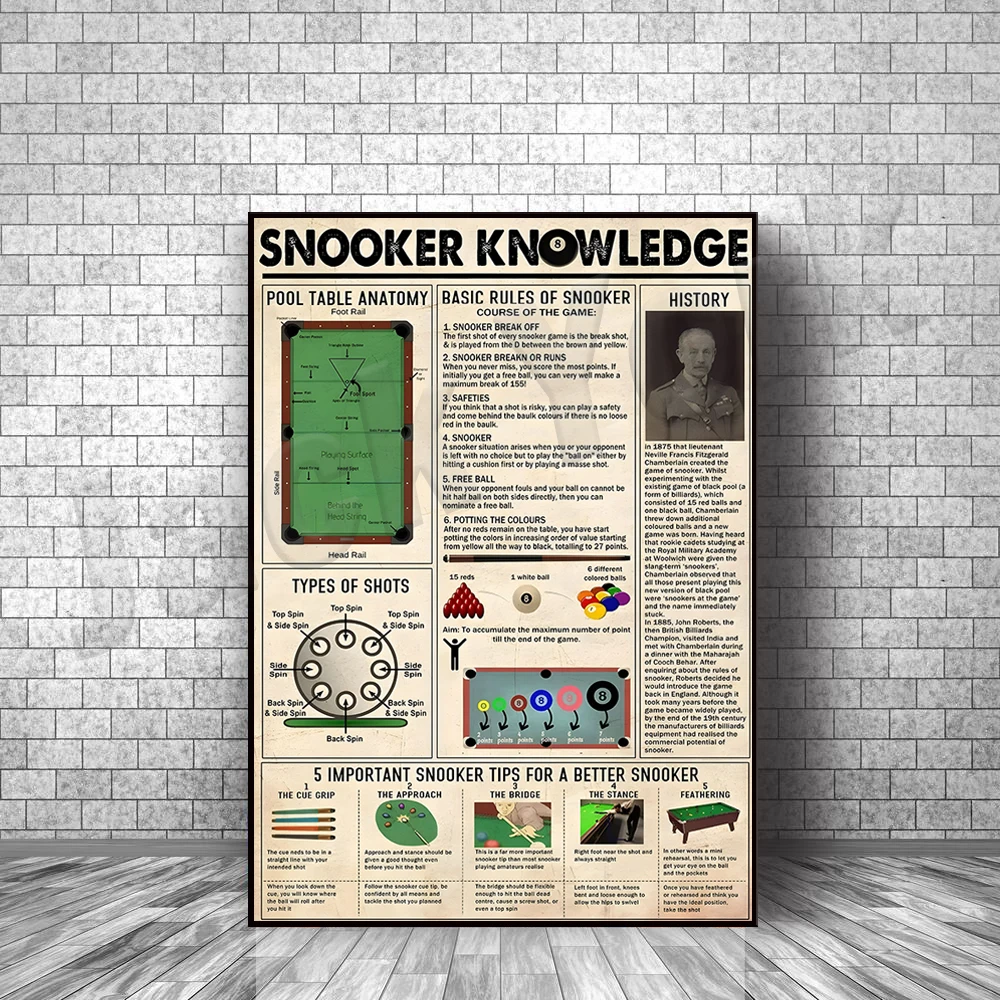Billiard Knowledge Poster, Billiard Poster, Game Room Decor, Billiard Player Gift, Bar Room Decor, Billiard Canavs Billiard Game