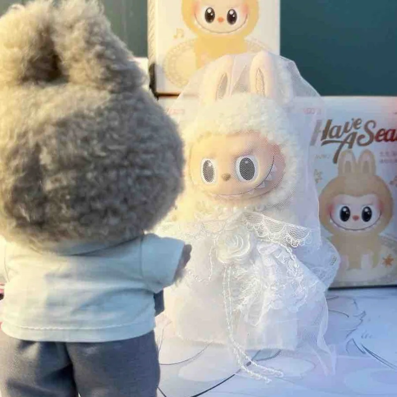

Clothes Only For 17cm Labubu Vinyl Pendant Wedding Dress Wedding Gown Heartbeat Macaron Labubu Trendy Toys Ornaments Plush