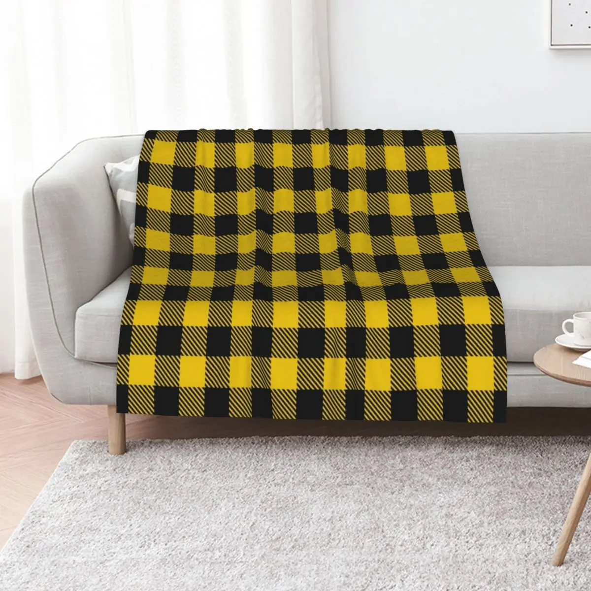 

Yellow and Black Buffalo Plaid Throw Blanket Luxury Throw Multi-Purpose Hairy Sofa Quilt Blankets