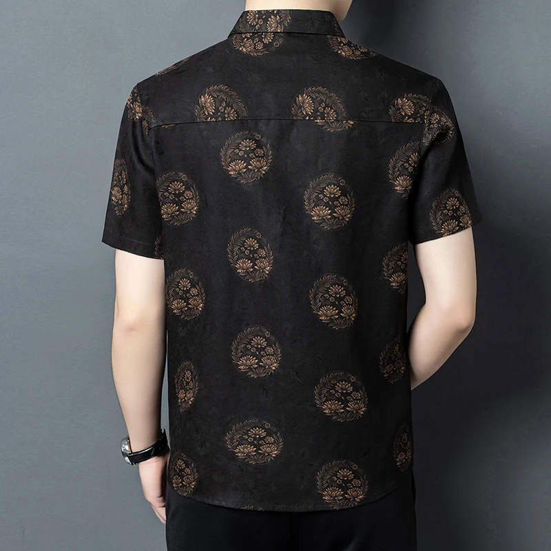 Real Silk 100% Premium Shirts For Men Short Sleeve Print Coolness Summer Quality Gambiered Canton Gauze Casual Camisas De Hombre