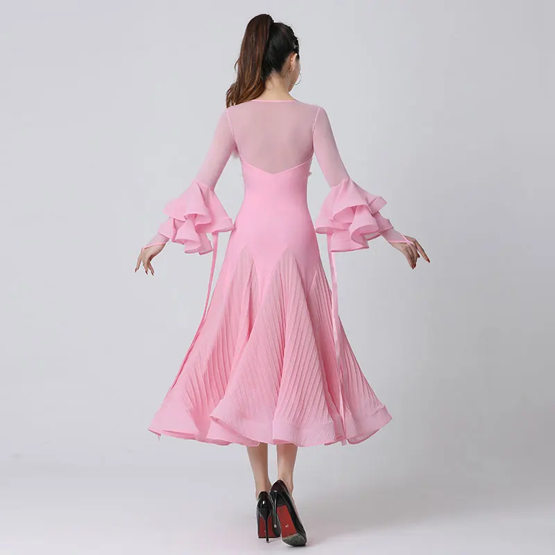 Doubl Pink Morden Dance New Ballroom Dance valzer Dress Dance Suit Practice Dress maniche lunghe