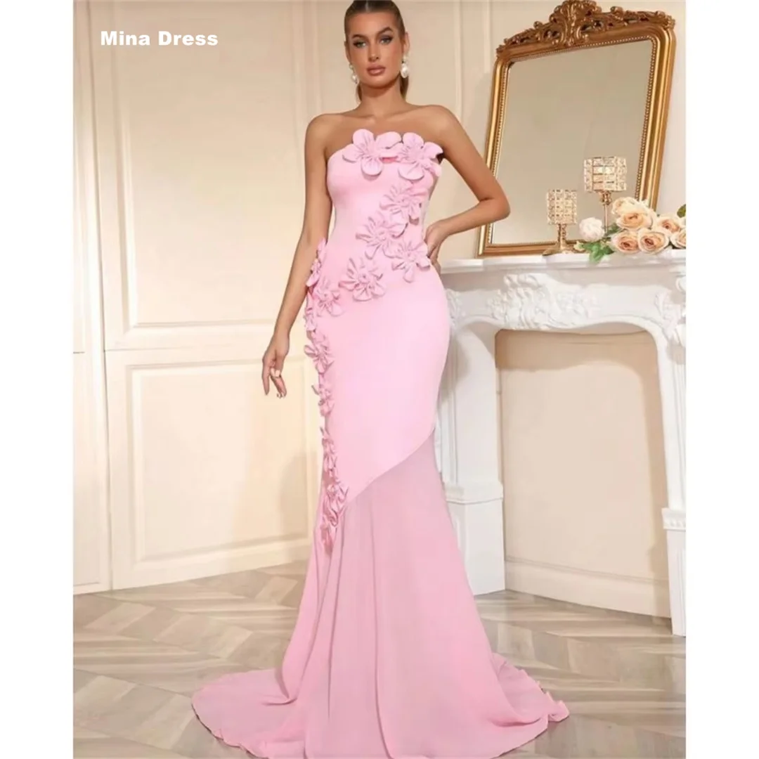 Mina Customized Pink 3D Flower Tube Top Backless Sleeveless Prom Dresses 2026 Luxury Women's Elegant Party Dress Special Events