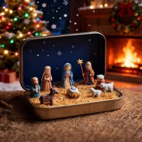 

New Hot New Year Nativity Jesus Nativity Set Family Nativity Scene Handmade Cabin Box Theater Desktop Ornaments For Xmas Decor
