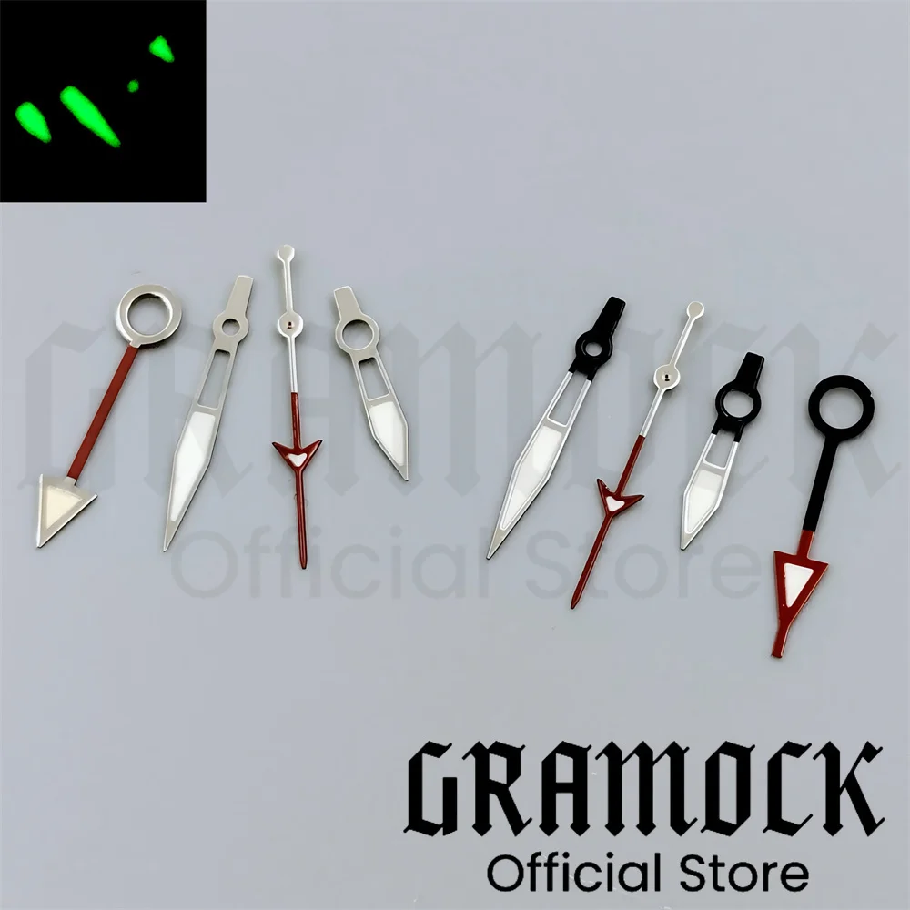 Gramock Skeleton 4 Watch Hands GMT Modified Watch Accessories Green Luminous Watch Needle for NH34/NH35/NH36/4R/7S Movement