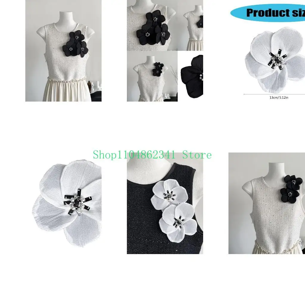 

5asd Eye-Catching Flower Pin Oversized Applique Trim for Evening Skirt Clothes
