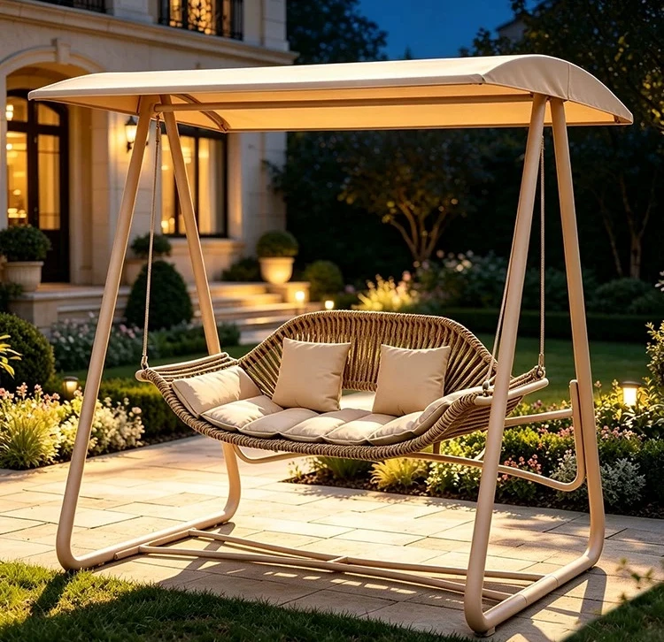 Rattan Outdoor Hanging Swing Chair, Patio Porch Cradle Hammock for Garden Courtyard, Boho Balcony Swing Seat