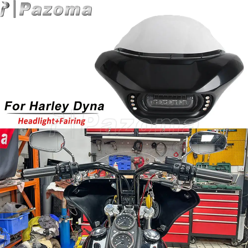 Club Shark Style Front Fairing Mask W/LED Headlight DRL Amber Signal For Harley Dyna 1987-2017 Street Bob Low Rider Super Glide