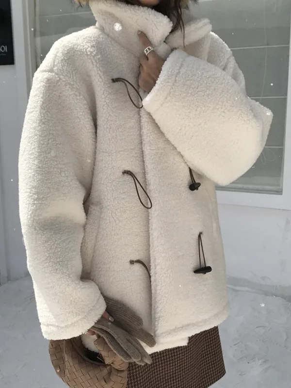 

Зимнее пальто из овчины с винтажным воротником и пуговицами, женская верхняя одежда средней длины, длинная теплая куртка Sli Jaet