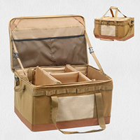 60L Large Camping Storage Bag Collapsible Cooking Trunk Organizer 600D Oxford Fabric, Waterproof Bottom Black//Khaki