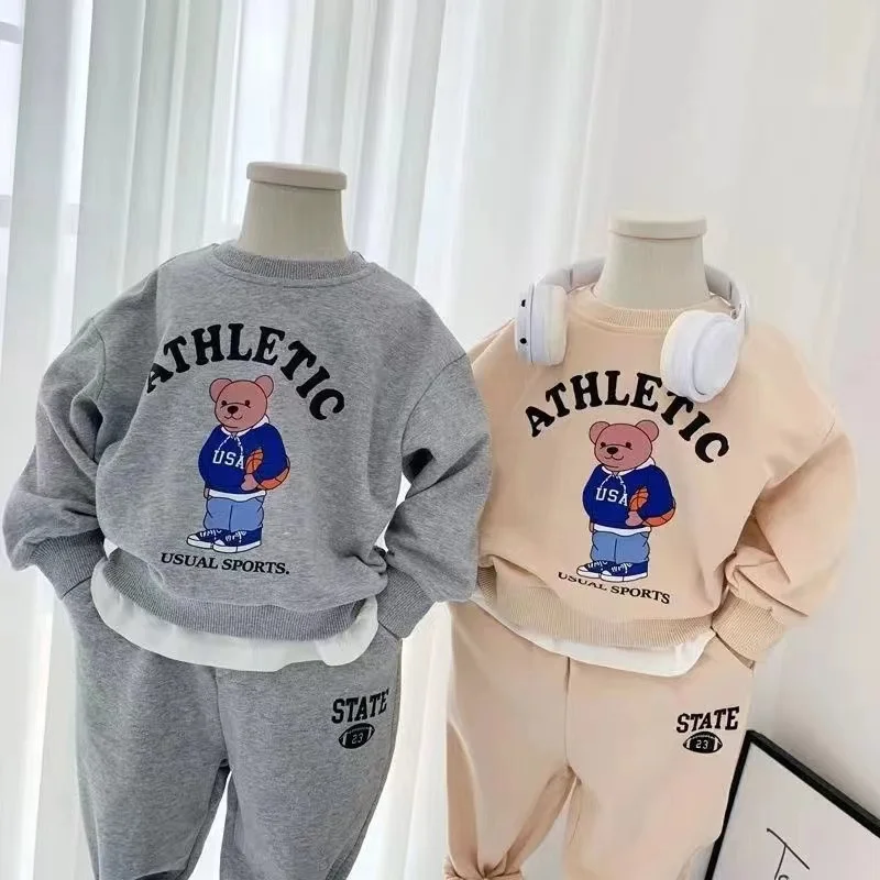 الخريف الأطفال الصبي الملابس مجموعة طفل الفتيات الكرتون المطبوعة بلوزات البلوز بلوزات وسراويل دعوى طويلة الأكمام رياضية #6