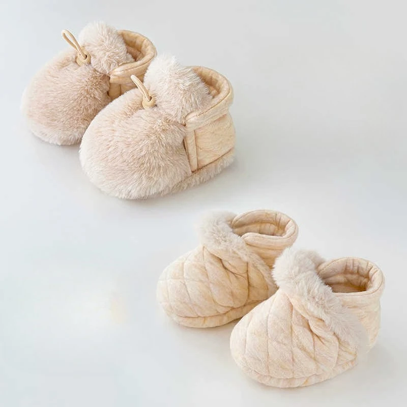 Baby Shoes First Walkers 0-6M Fleece Lined Cotton Warm Winter Booties Soft Sole Anti-Slip Non-Skid Infant Sock for Newborn