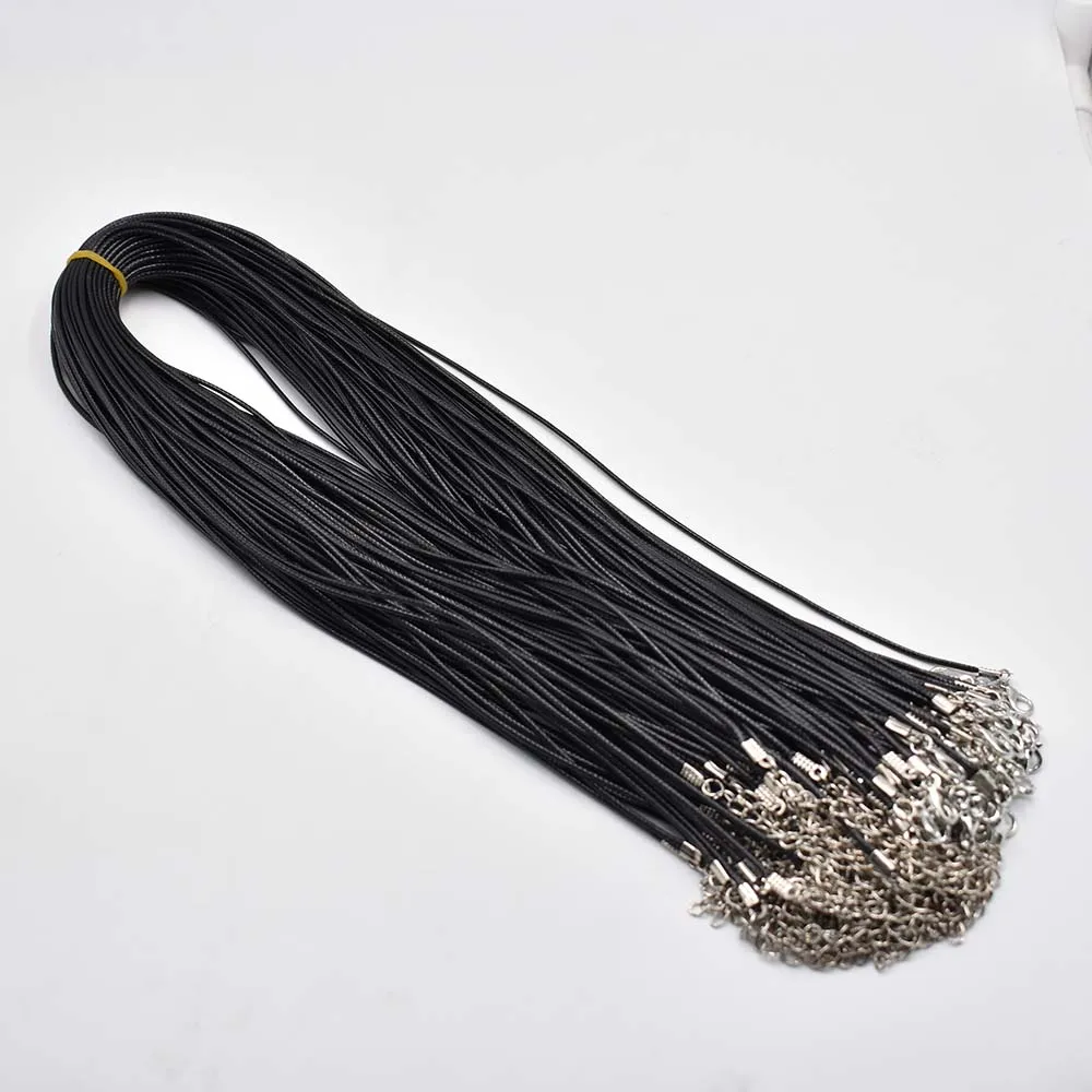 Großhandel 1,5mm 2mm 45cm 60cm Schwarze gemischte Wachslederschnur Halskette Seilkette Karabinerverschluss DIY Schmuckzubehör 100 Stück/Lot – Detail 4