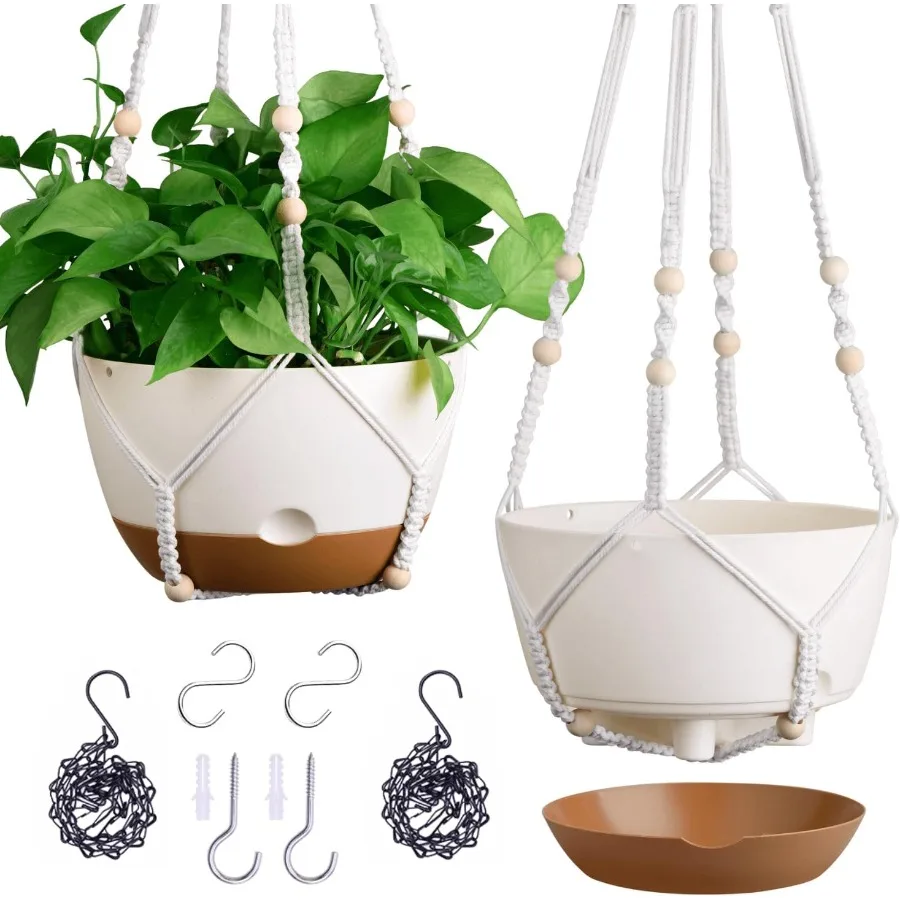 

Set of 210 Inch Hanging Planters for Indoor and Outdoor Use with SelfWatering Feature Includes DrainageEnabled Pots and 2 Types