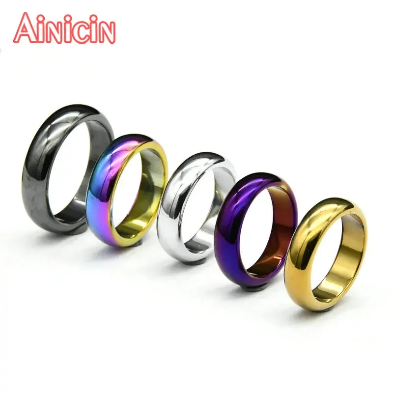 1pc High Quality Rainbow Color Titanium Plating Natural Hematite Faceted Band Rings 6mm 10mm Wide For Men and Women Jewelry