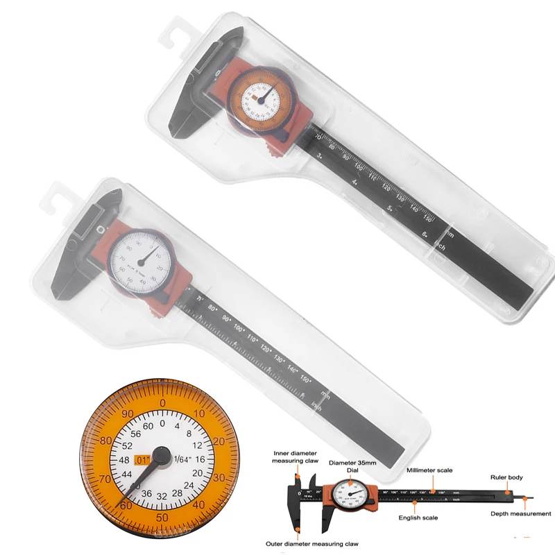 Plastic 0-150MM 0-6" Marking Vernier Caliper With Watch Plastic Vernier Caliper With Storage Box High Precision Instrument Tools