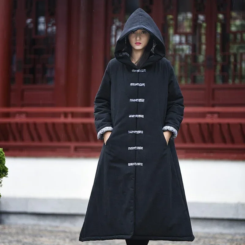 Ancient Costume Traditional Chinese Clothing Cotton And Linen With Hood Meditation Robe 116 MN3