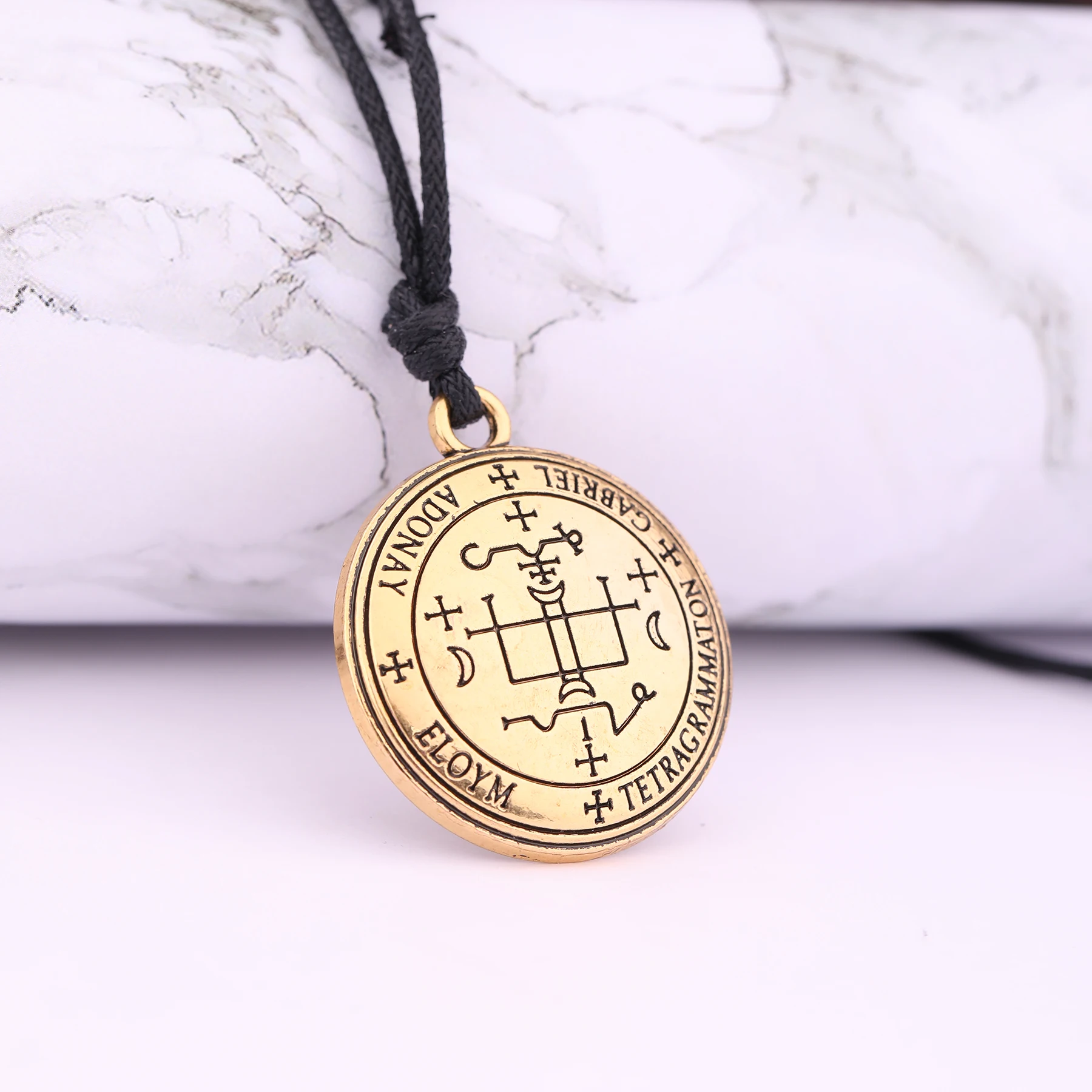 Talisman Of Protection Good Luck Amulet Necklace Stainless Steel Wealth Seal of solomon Adjustment Wax Rope Chain Jewelry Gift