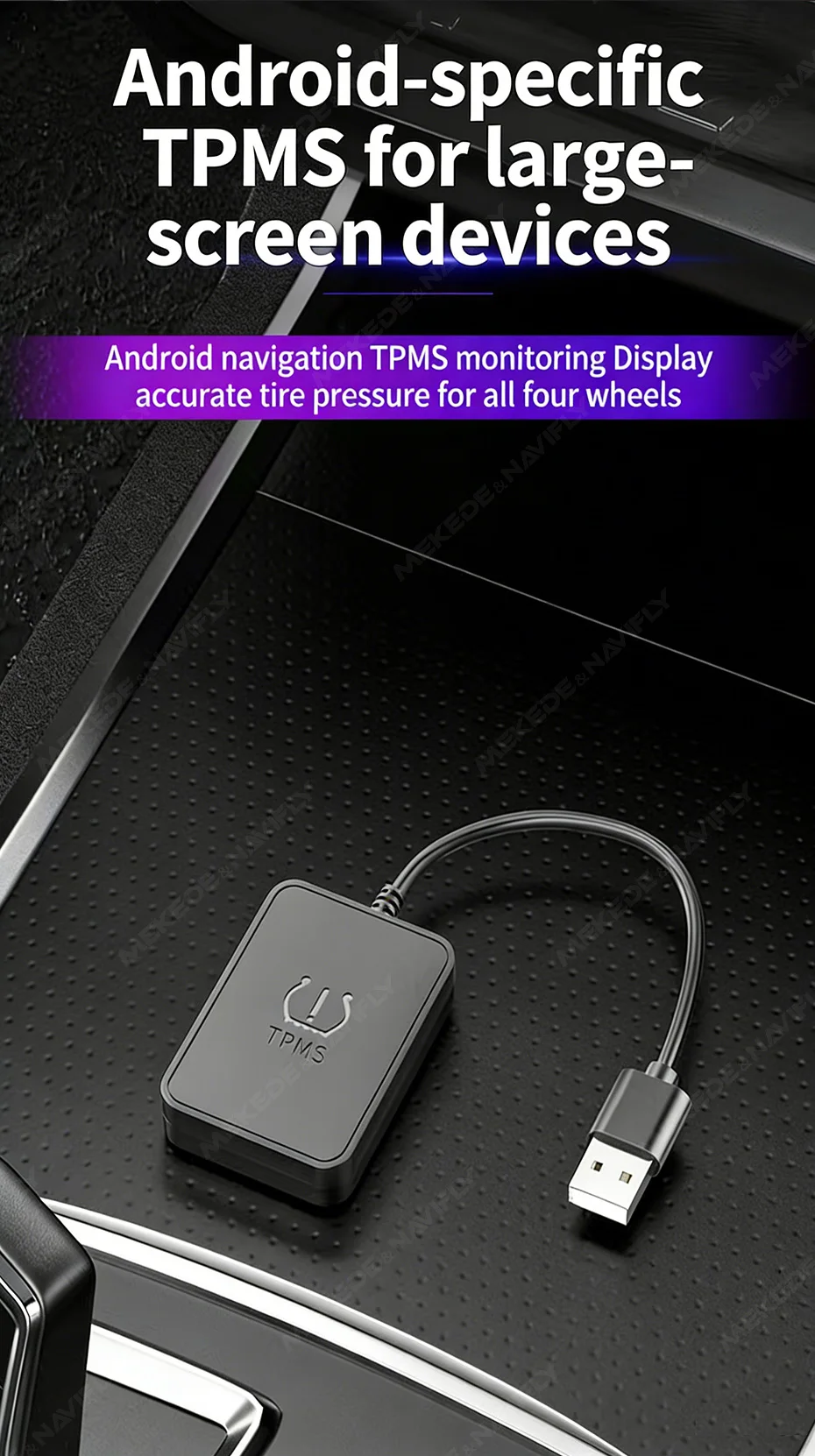 Navifly USB Android TPMS Reifendruckkontrollsystem Display Externe interne Alarmsystemsensoren für Autonavigationsradio – Detail 6