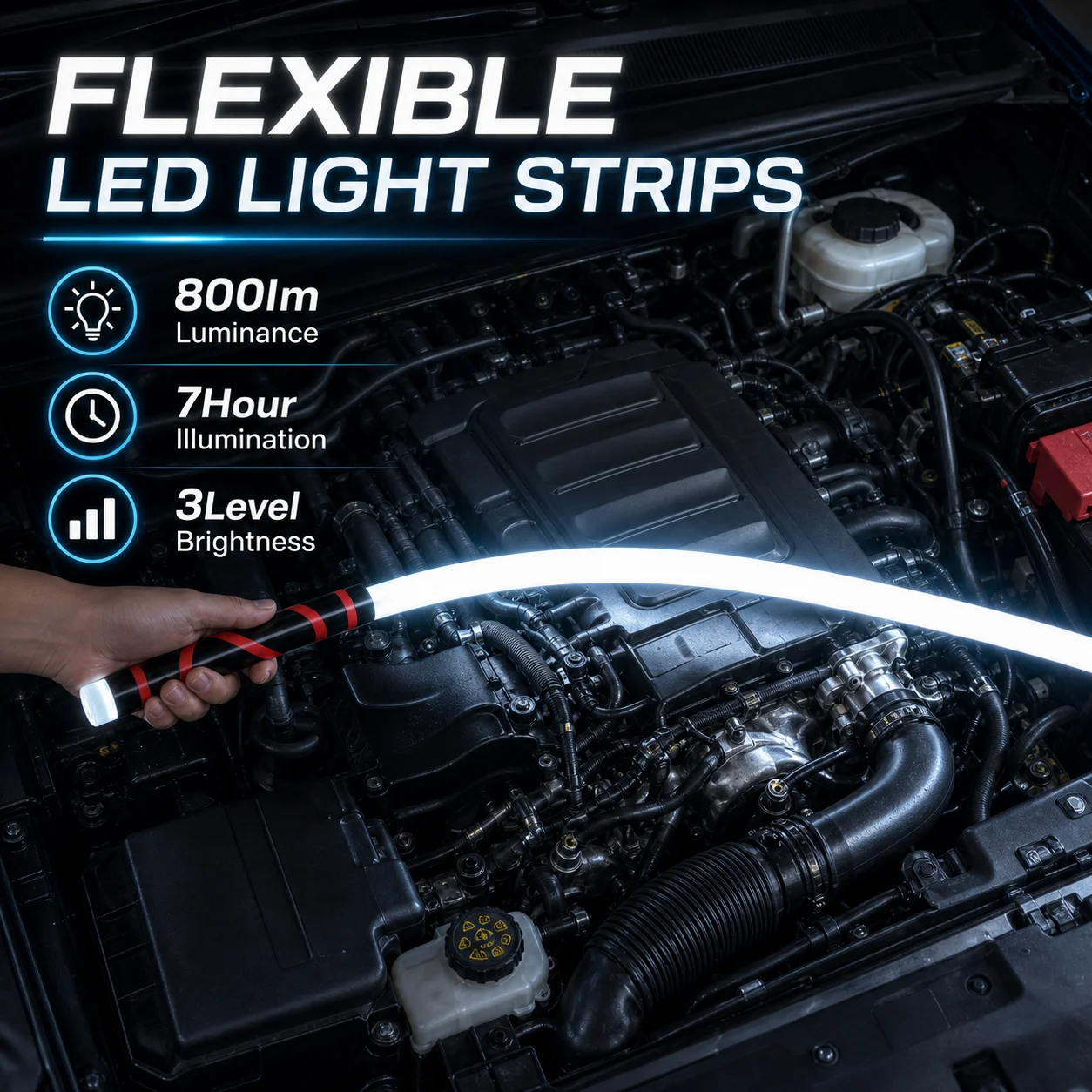 Flexible LED Work Light Rechargeable Bendable LED Flashlight 360° Mechanic Flashlight for Auto Repair Emergency Household Use