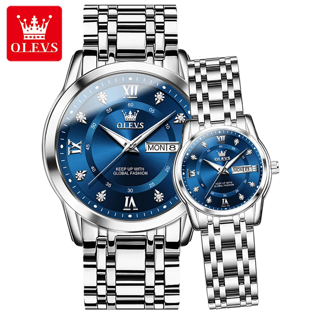 OLEVS Top Brand di lusso al quarzo coppia orologi per uomo donna orologio in acciaio inossidabile impermeabile luminoso amanti orologio da polso Relogio