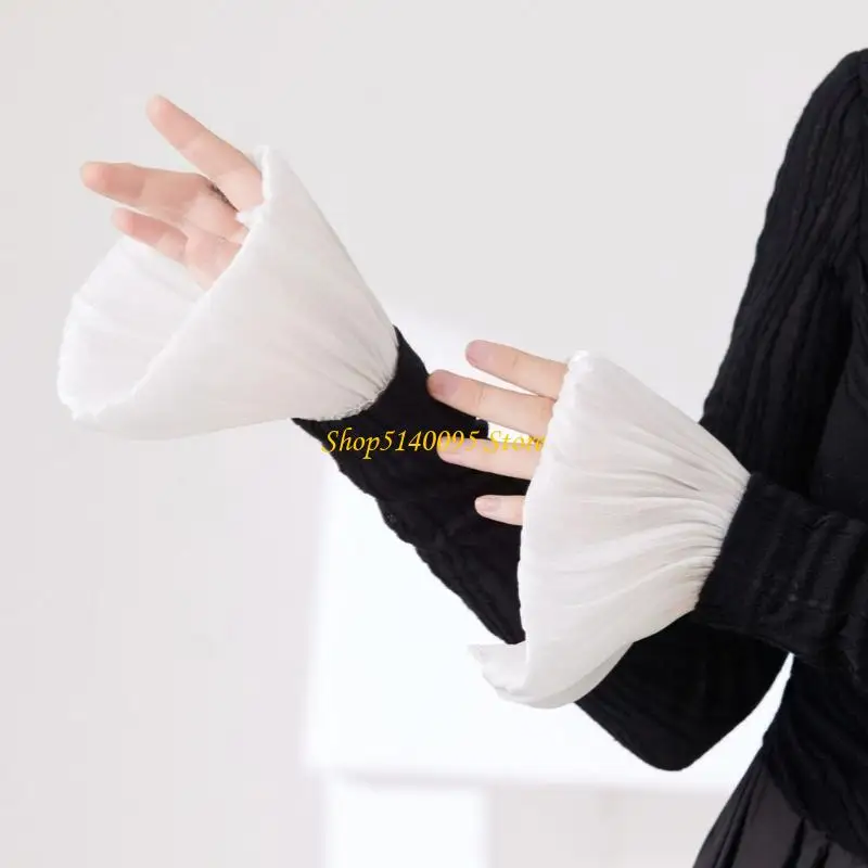 Dxae elegante trompeta del brazo encaje cubre puños elásticos muñeca mangas decorativas falso para mujeres decoraciones