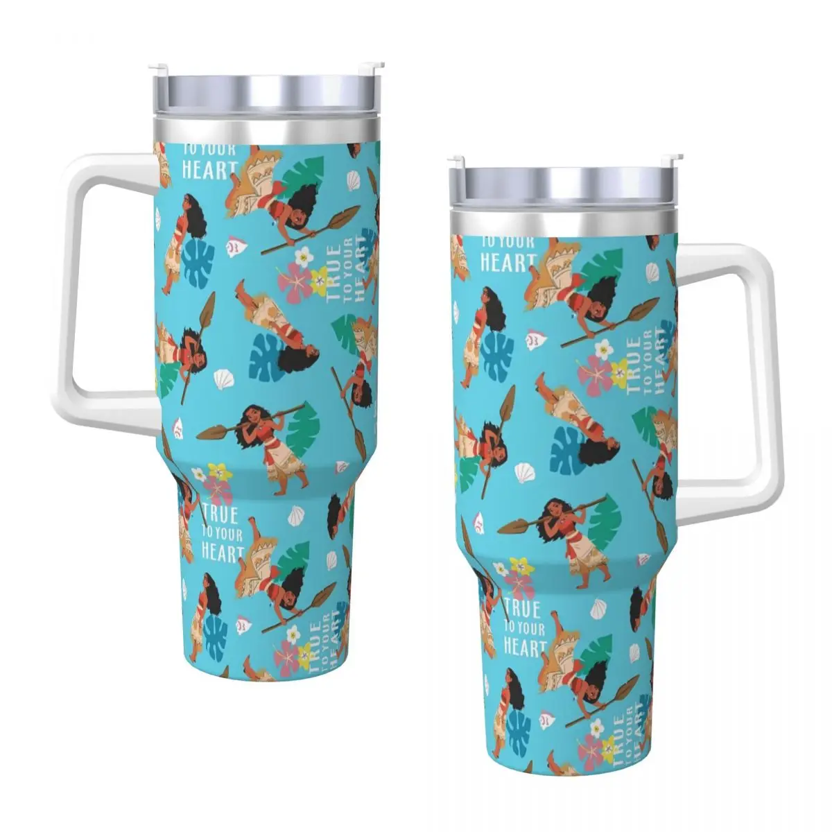 Stainless Steel Tumbler Moana Collages Mugs Cup With Straws Beach Cold and Hot Water Bottle Portable Large Capacity Coffee Mug