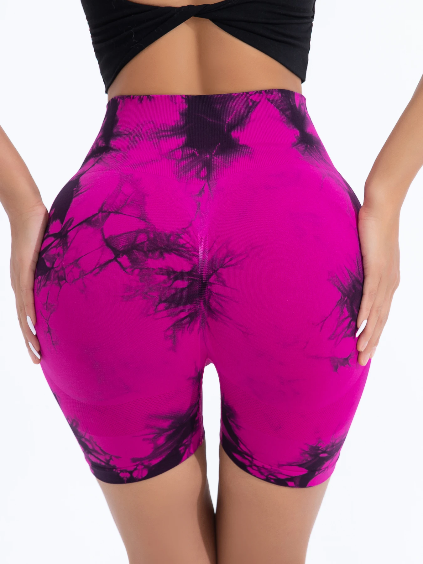 Women\'s Tie Dye Seamless Workout Shorts Wide Elastic Band High Waist Gym Sports Short Leggings