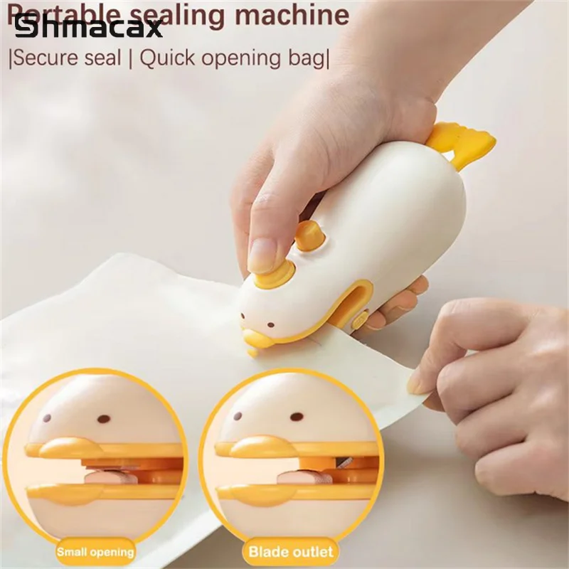 Mini Bag Sealer Cartoon 2 In 1 Bag Sealing And Cutter Machine For Food Packaging USB Recharge Food Sealer Clip With Magnetic