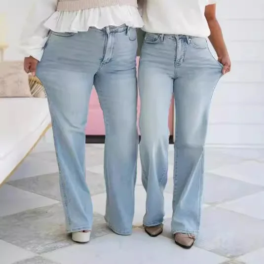 New Light Blue High-waisted Jeans American
