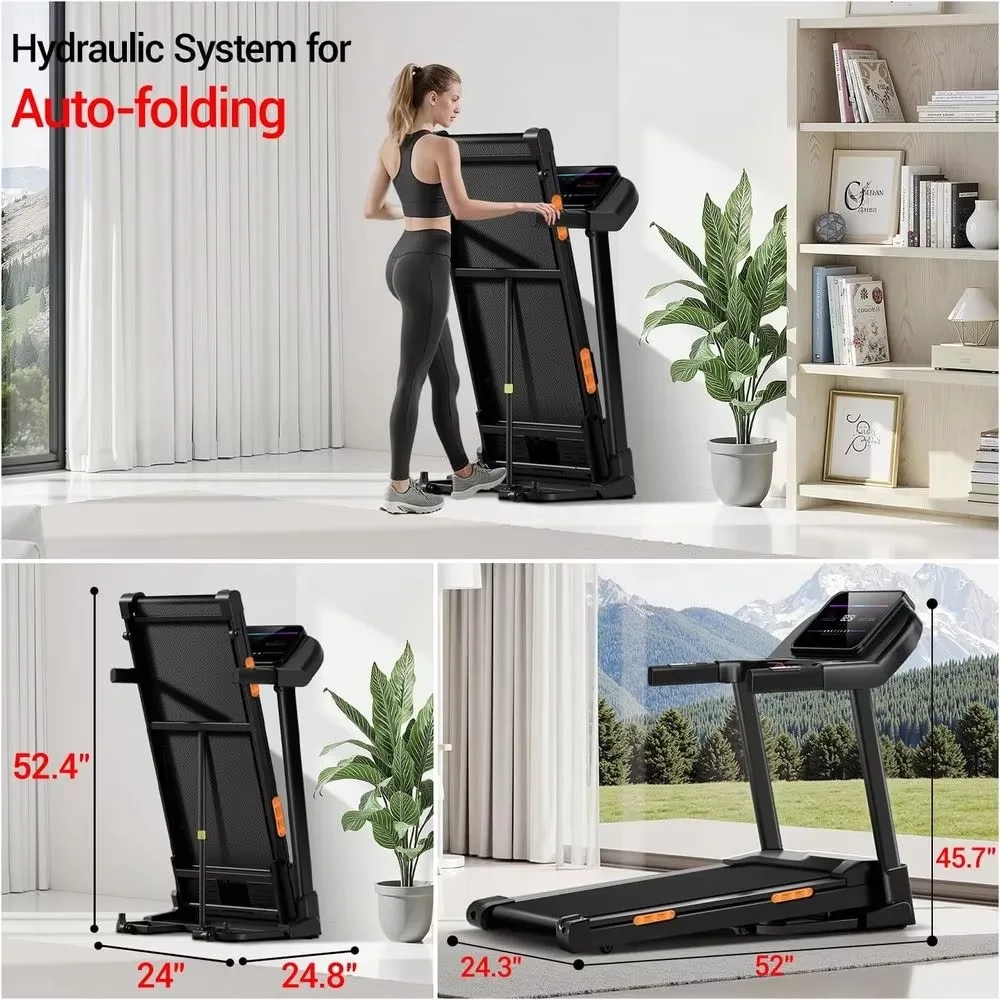Heavy Duty 4.0HP Folding Treadmill 400LB Capacity 8.0MPH 20% Auto Incline Pulse Sensor Home Gym Cardio Running Fitness Machine