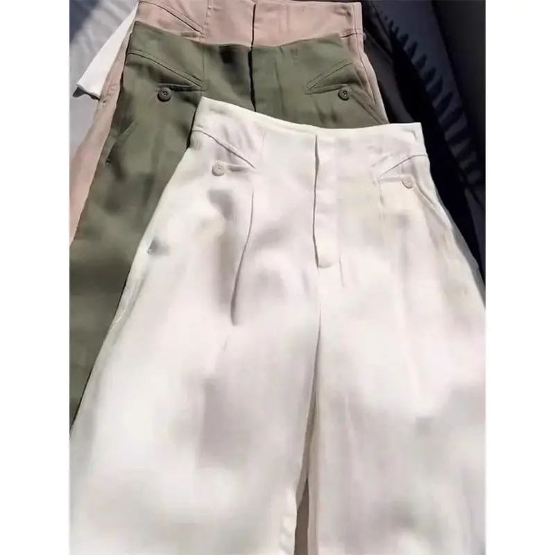Korean Style Versatile High-waisted Slimming Hip-covering Straight Niche Design Summer Trousers Casual Style Wide-leg Pants