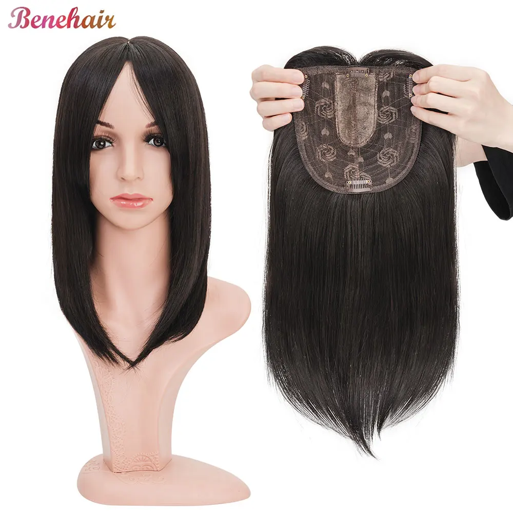 Benehair 14'' 18'' Hair Toppers with Bangs for Women Synthetic Hairpieces Wig Long Clip in Striaght Hair Extension 