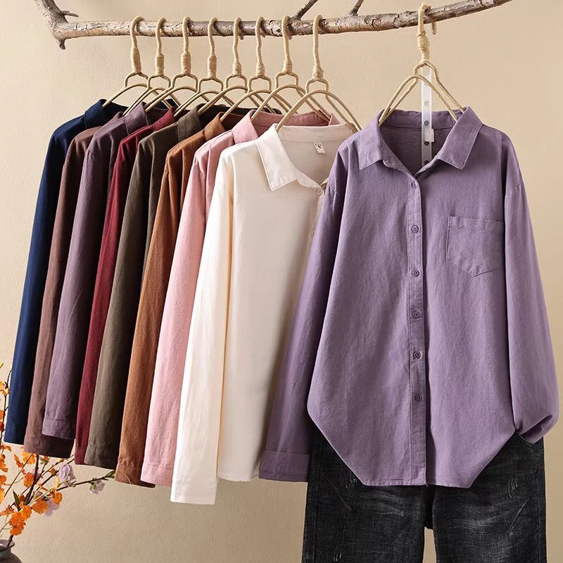 Women elegant shirts casual lapel long sleeve brushed cotton lady tops and blouses backing shirts Korean popular clothes