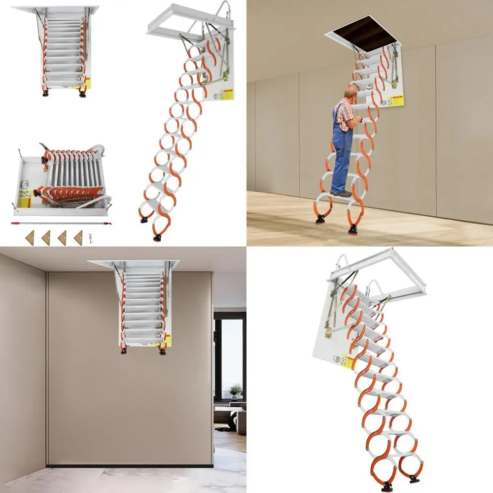 

Потолочная лестница-чердак с 10-футовым вылетом и 11 ступеньками, регулируемыми углами наклона, грузоподъемностью 660 фунтов, системой доступа к чердаке