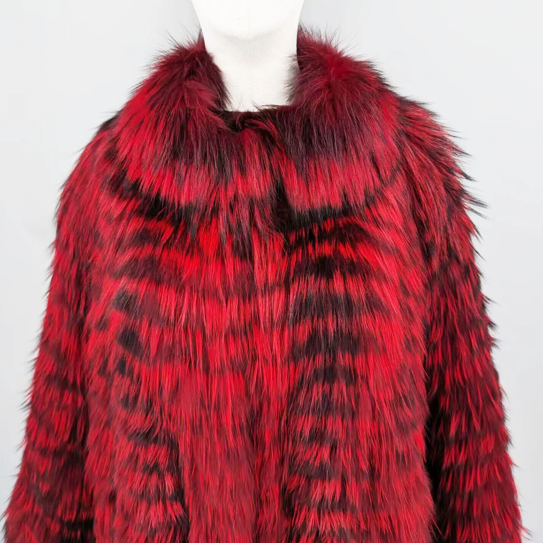 Women's Striped Real Silver Fox Fur Coat, Long Cardigen with Wool Lining, Big Size Clothes, Elegant Outwear, Spring, Lux18A09164