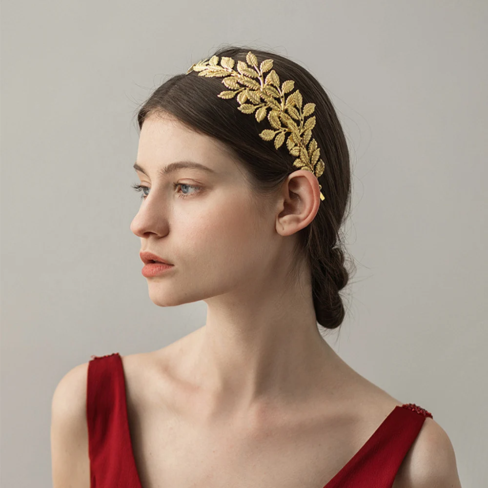 Fashion Golden Leaf Laurel Tiara Grecian Leaf Back Headwear Pearl Wedding Tiara Headband Hair Crown Bridal Hair Accessories