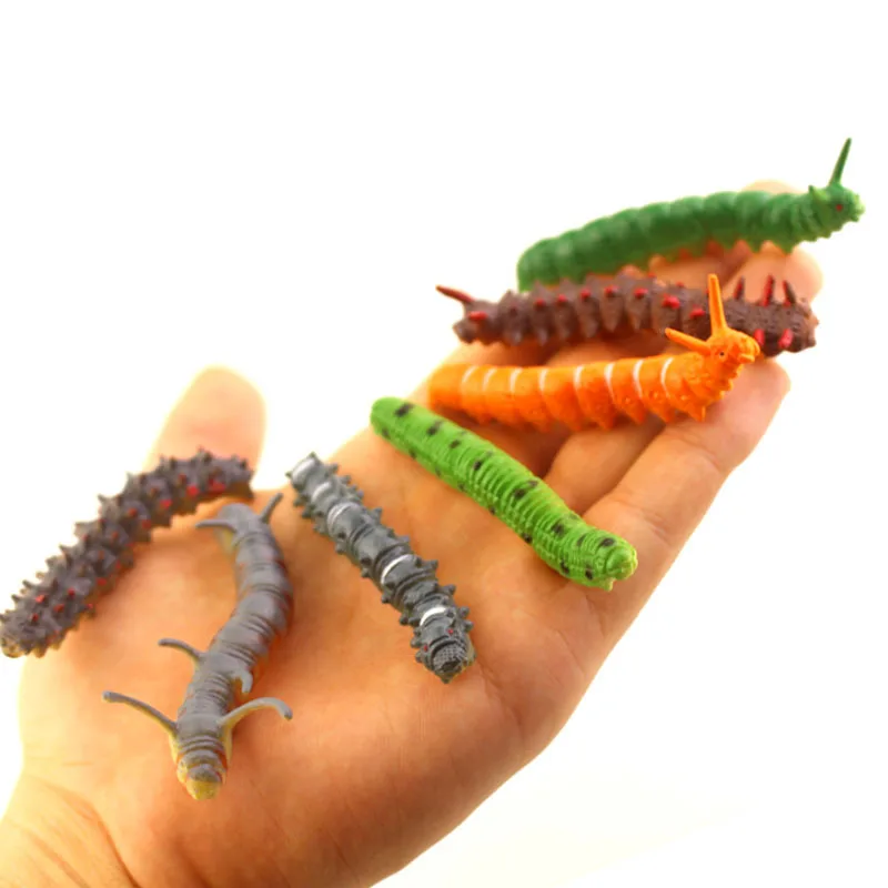 12Pcs/Lot Fund Simulation Caterpillar Green Worm Crawl Insect Animal Prank Tricky Persecute Others Toys Skeleton Unusual Gadgets