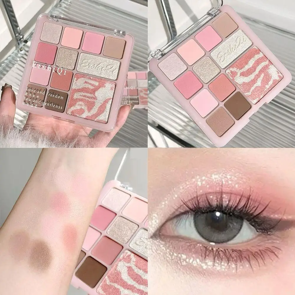 12 Colors Eye Shadow Plate Ice Mist Purple Light Pink Saturation Makeup Pink Low Eye Makeup T8B4