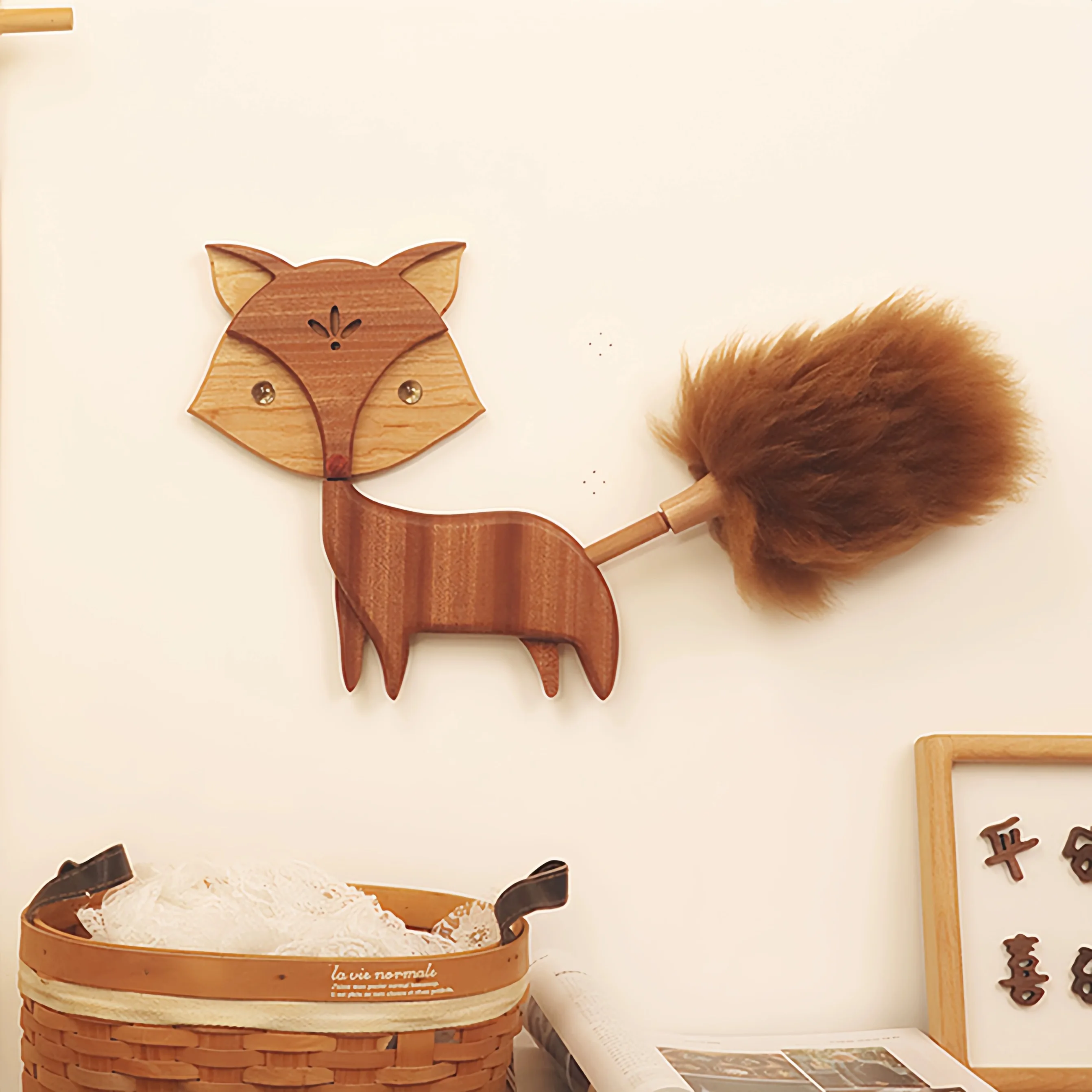 

Original Little Fox Duster Wall Decoration Dust Sweeping House Cleaning Tools Wool Duster Wooden Crafts Home Decoration