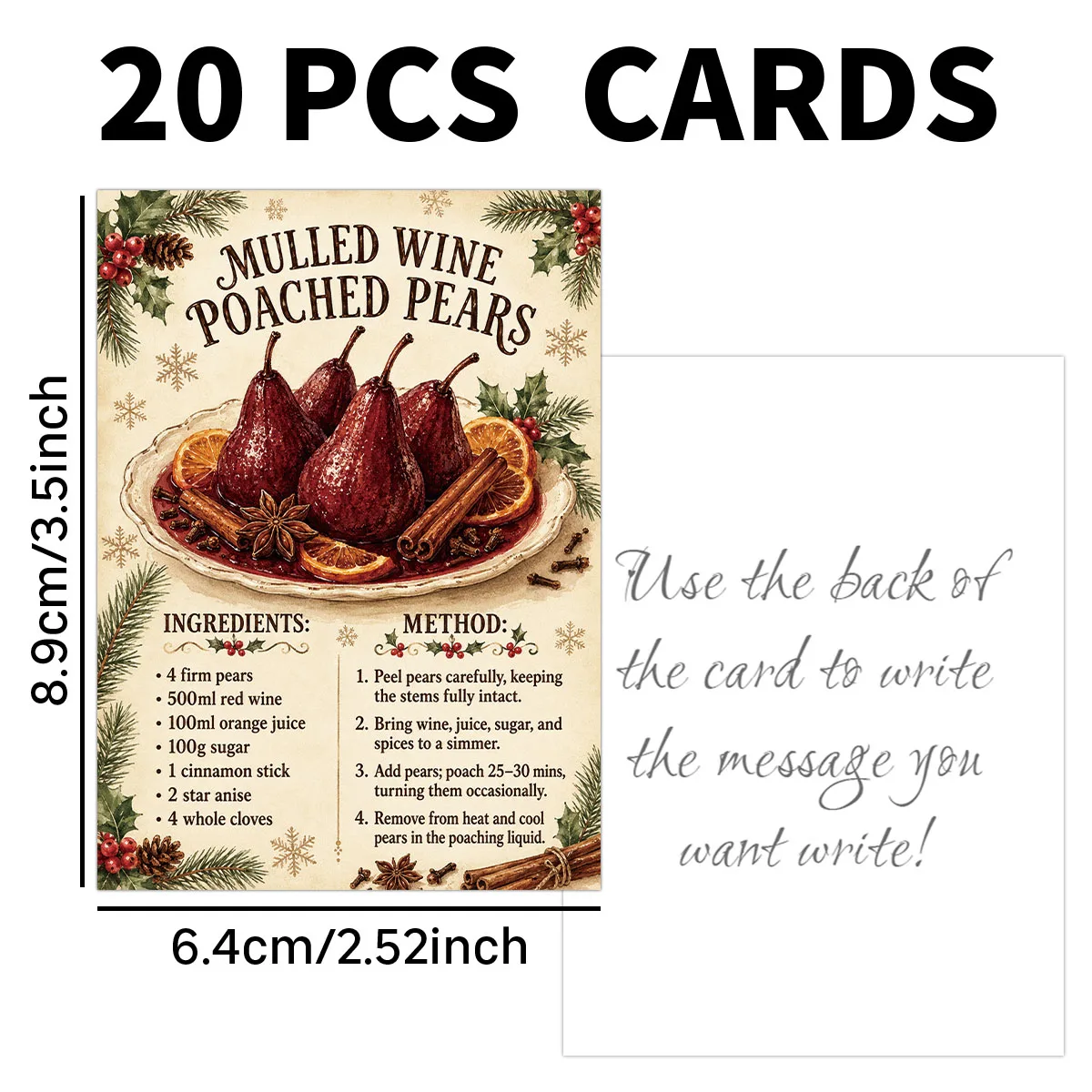 20 Stück Weihnachts-Backrezept-Grußkarten, Deko-Tipps für die Küche zu Hause, Weihnachtsparty-Geschenk, Geheimer Weihnachtsgeschenk-Wechsel – Detail 6