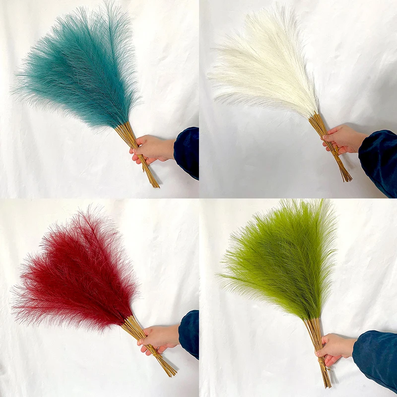 10pcs Faux Pampas Grass Decor Artificial Puff Reed Fluffy Simulation Fake Plant Flower Wedding Party Living Room Home Decoration