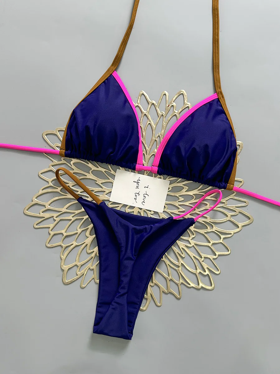 

Микро-бикини 2026: Сексуальный женский купальник пуш-ап, бразильский комплект бикини, однотонный купальник-халтер, летняя пляжная одежда