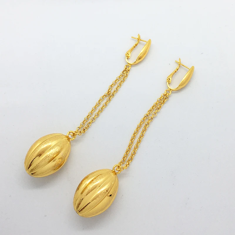 Dangle Drop Earrings For Women 24K Gold Plated Copper African Shell Beads Chain Hanging Eardrop Jewelry Accessories