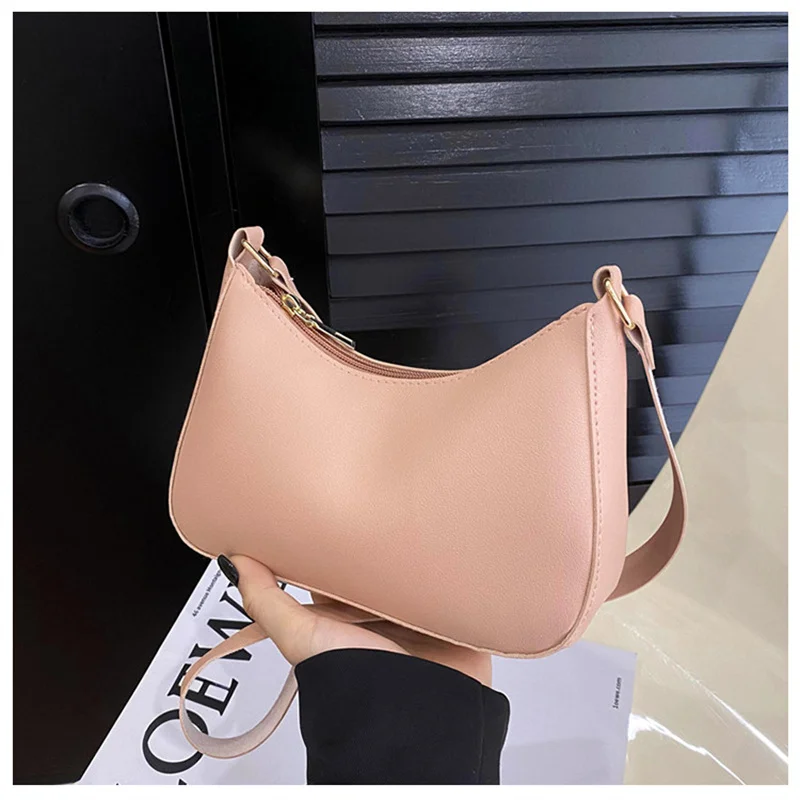 2024 New Women\'s Fashion Handbags Retro Solid Color PU Leather Shoulder Underarm Bag Casual Women Hobos Small Clutch Purse