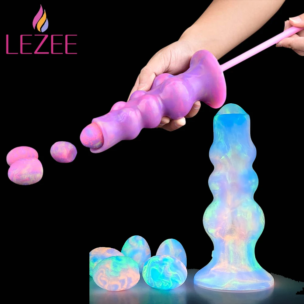 LEZEE Big Knot Anal Plug Ovipositor Toy Hand-Push Lay-Egg Animal Dildo Fantasy Glowing In The Dark Masturbator Sex Toy For Adult