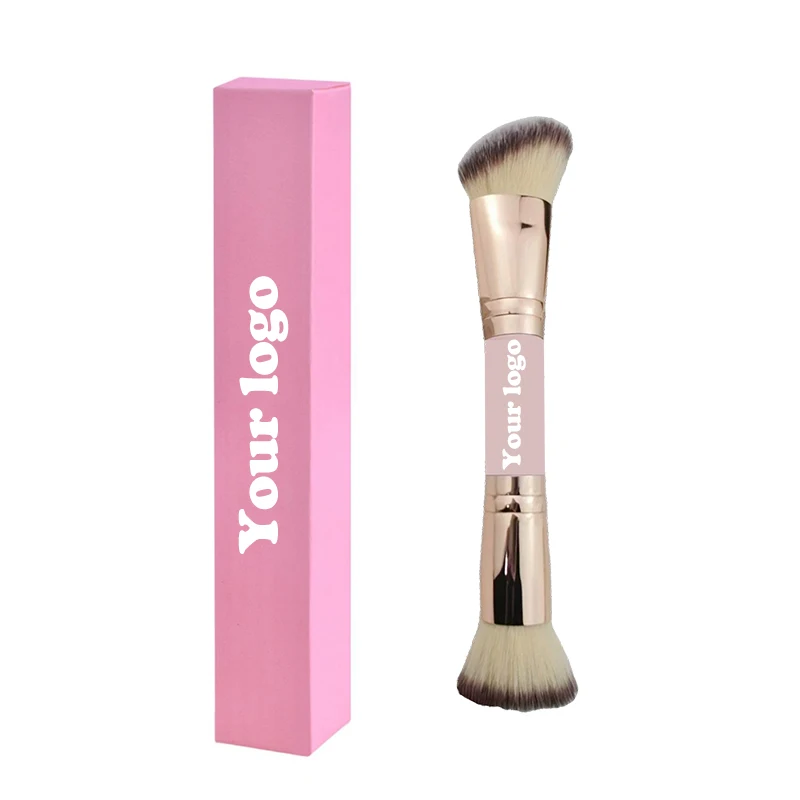 

20pcs Custom Logo Wood Handle Double Ended Makeup Brush Angled Makeup Brush Flat Foundation Makeup Brush Set