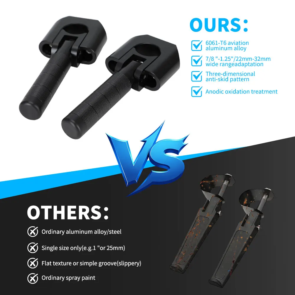 Pedal de descanso para barra de colisão de aventura, 7/8 "-1.25", para klr650 dr650 xr650l tenere 700 v-storm adv dirt bike dual sport