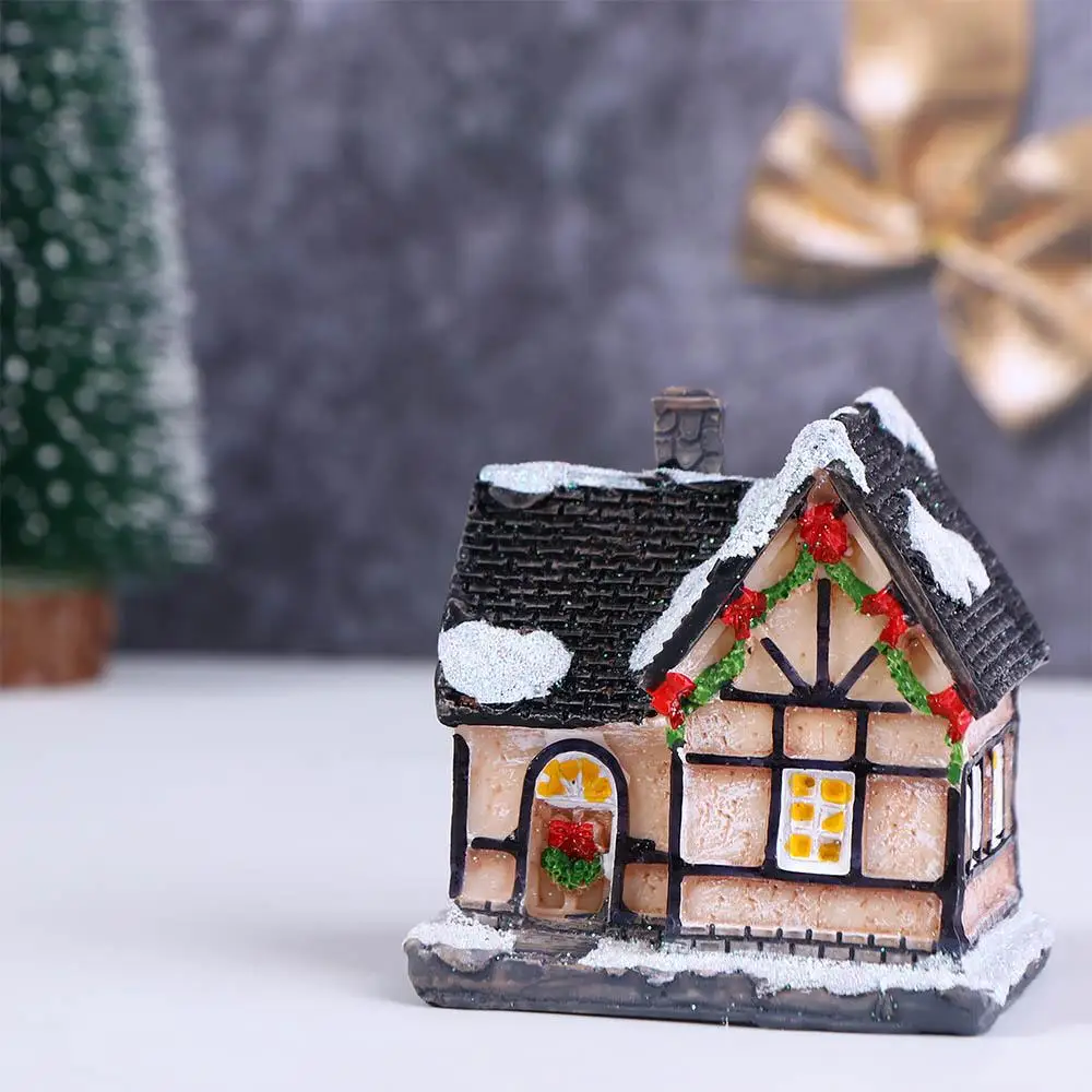 السنة الجديدة هدية عيد الميلاد تمثال صغير الراتنج الحرفية المنمنمات عيد الميلاد زينة زخرفية منزل القرية مصباح ليد #5