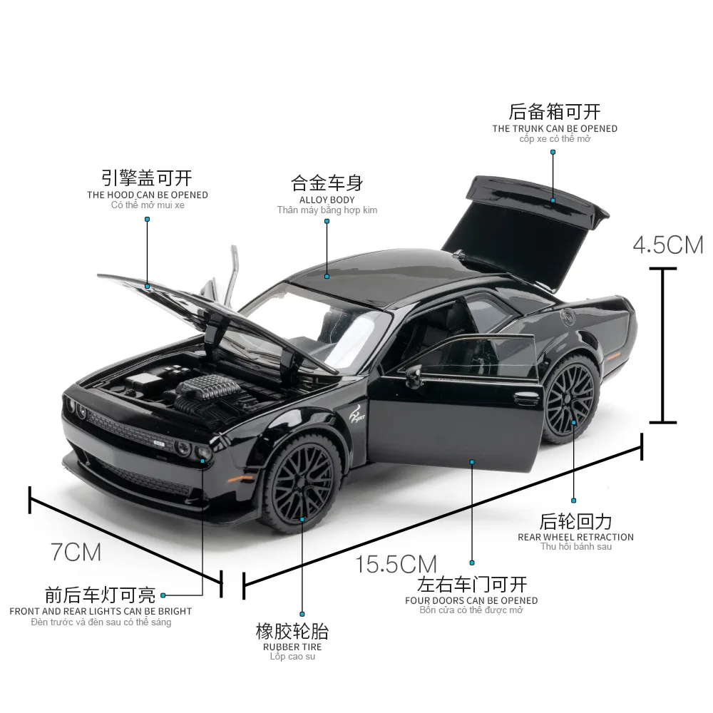 1:32 Dodge Challenger Hellcat Redeye Alloy Muscle Car Model Sound and Light Children\'s Toy Collectibles Birthday gift