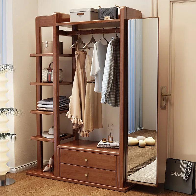 

Solid wood hanger full-length mirror integrated coat rack with mirror floor-to-ceiling bedroom full-length mirror